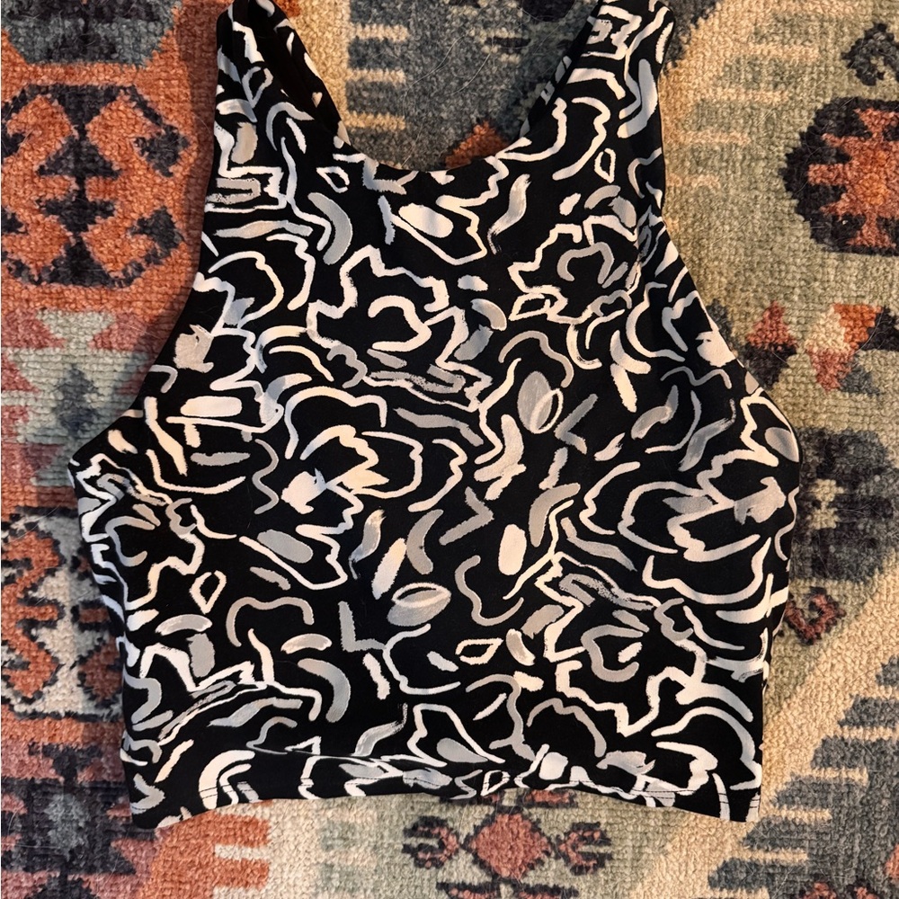Athleta Black and White Squiggle Crop Top with Built-in Bra
